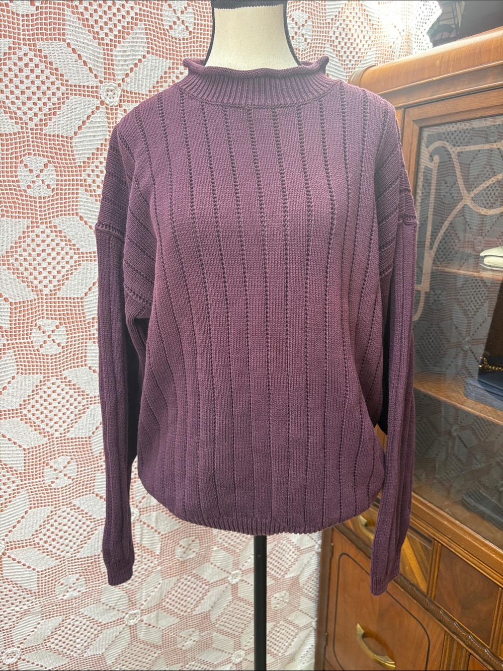 Vintage Britches Purple Cotton Knit Sweater Mock Neck